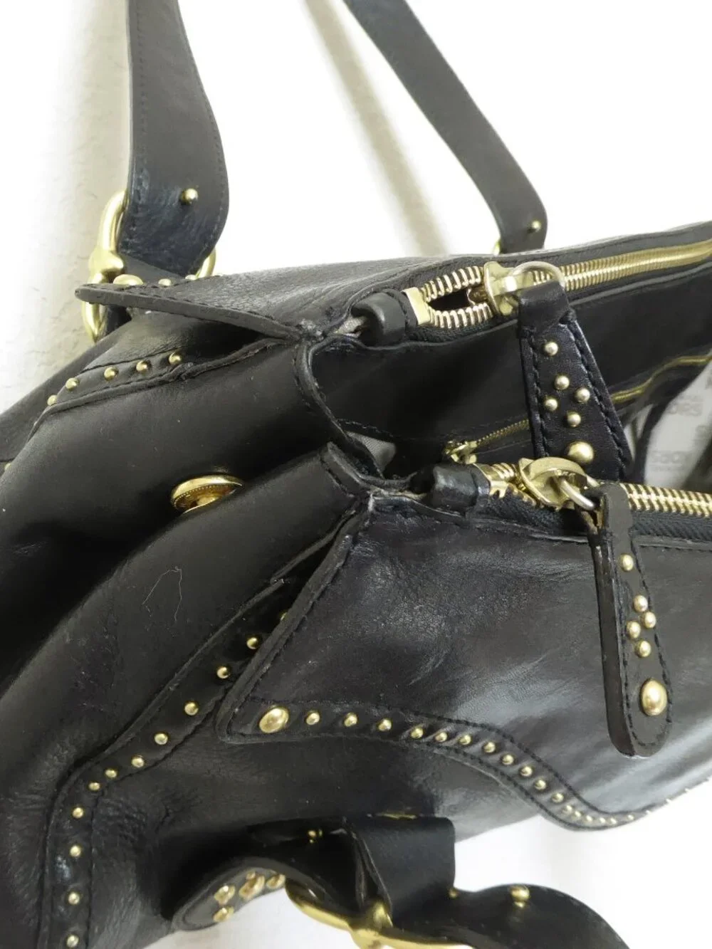 Vintage Y2K Michael Kors black leather gold studded hardware large handbag purse
